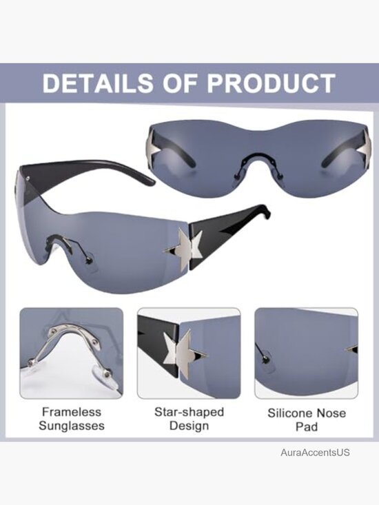 Oversized Rimless Star Y2K Sunglasses Wrap Around Shield Unisex UV400 Polarized main image 4